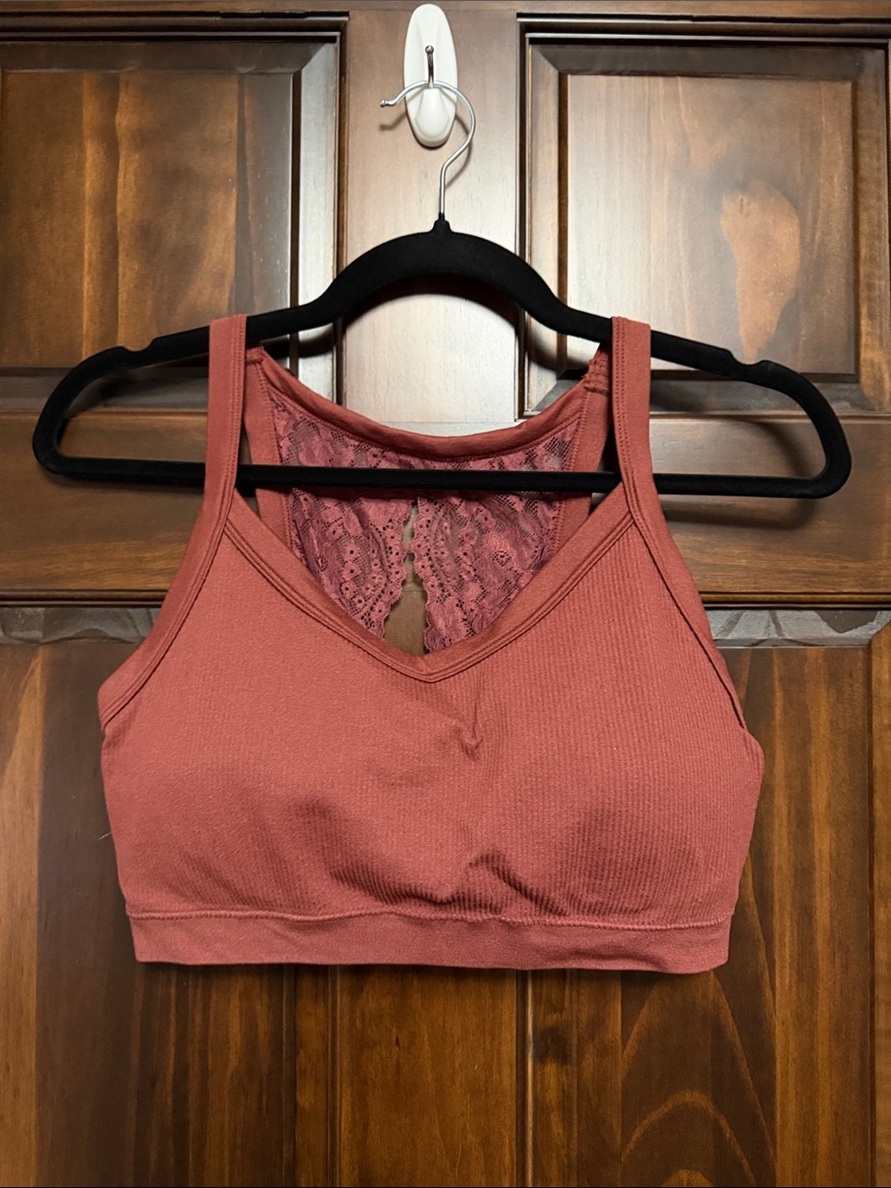 Maurices Lace-Back Ribbed Bralette - Rusty Rose
